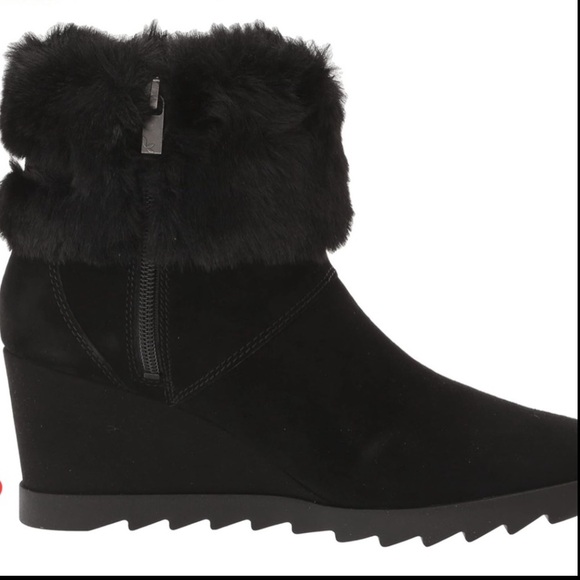 KOOLABURRA ELLADINE BLACK SUEDE FUR WEDGE BOOTS - Picture 3 of 16